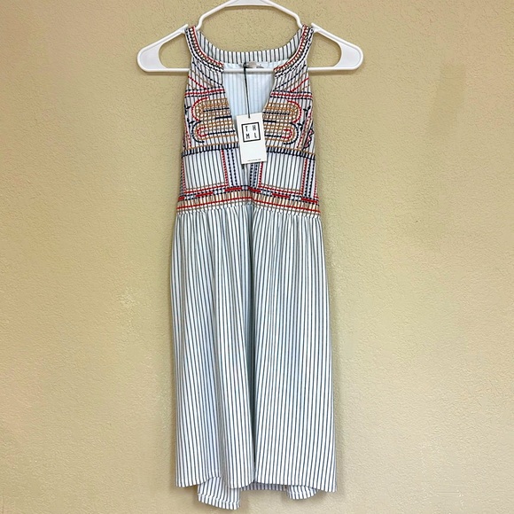 THML Striped Mini Dress with Embroidered Detail - Picture 1 of 5